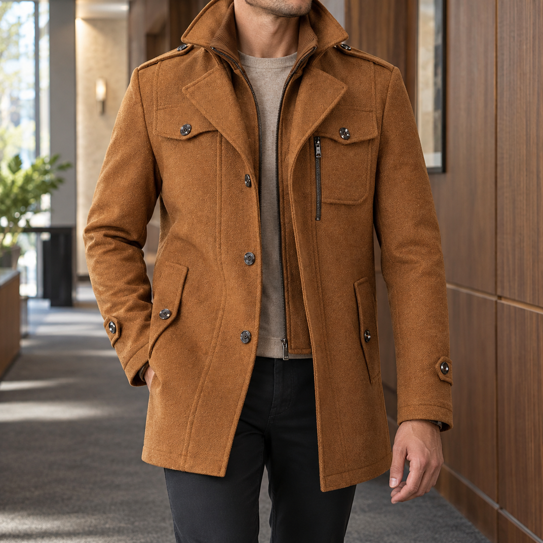 Benjamin Double Collar Coat - Camel