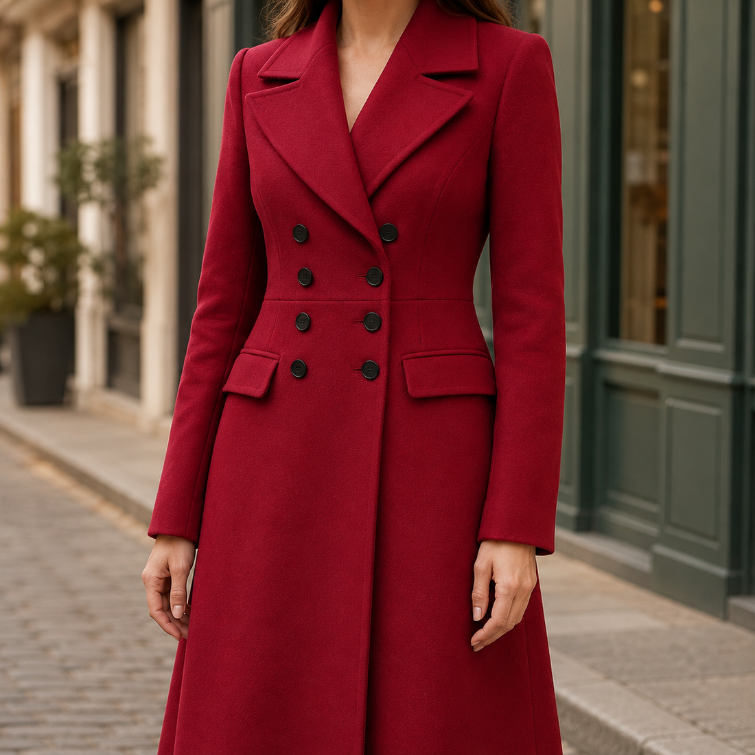 Meredith-Sage Double Breasted Overcoat - Red