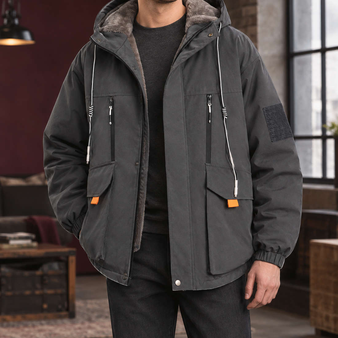Roman-West Fleece-Lined Jacket - Gray