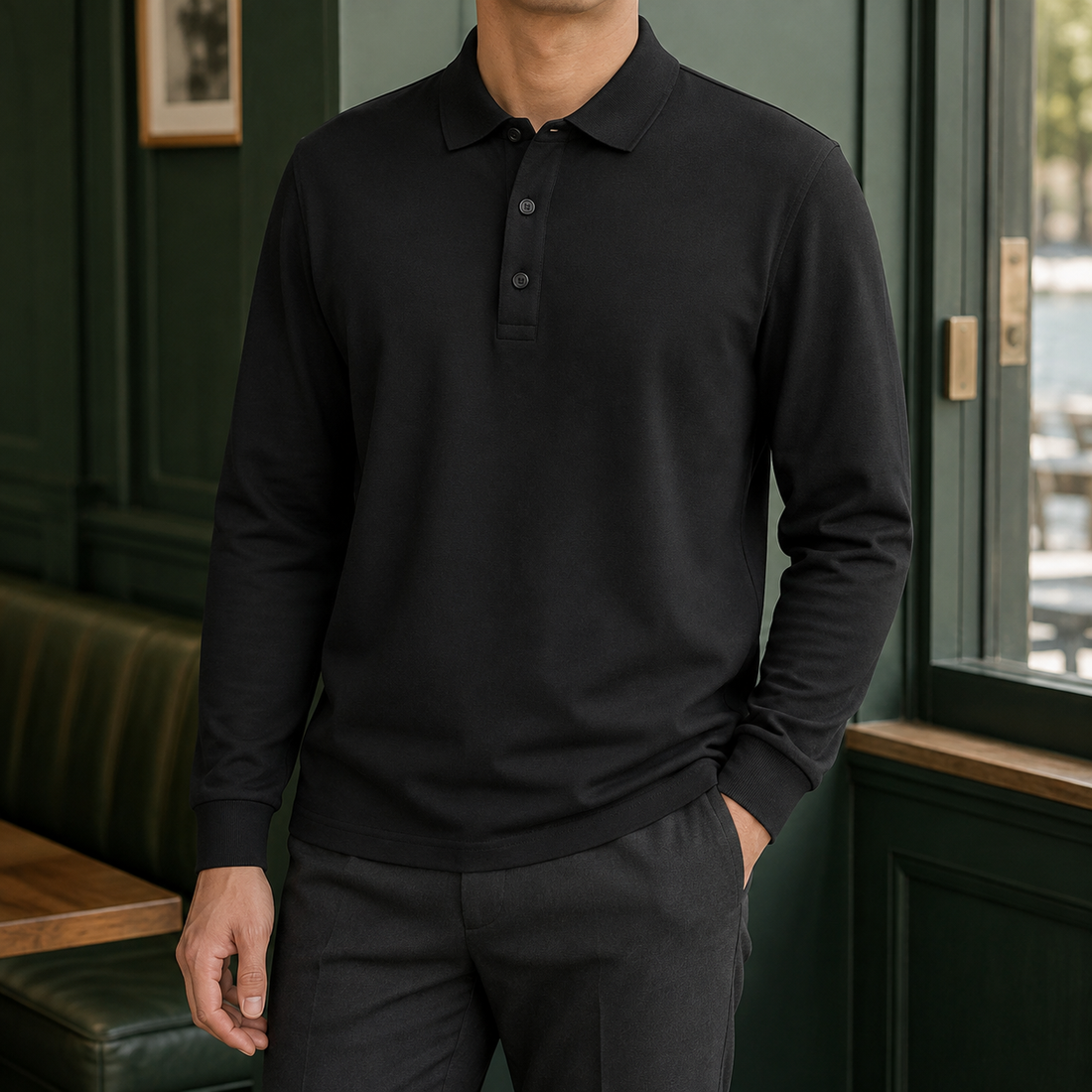 Reinhold Long Sleeve Polo - Option A - Black