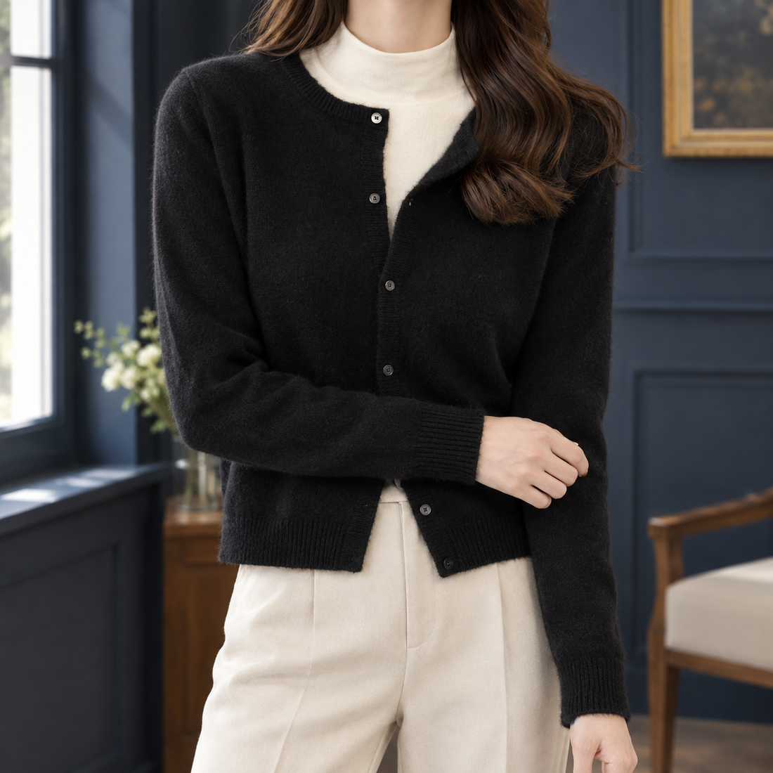Gillian Crewneck Cardigan - Black
