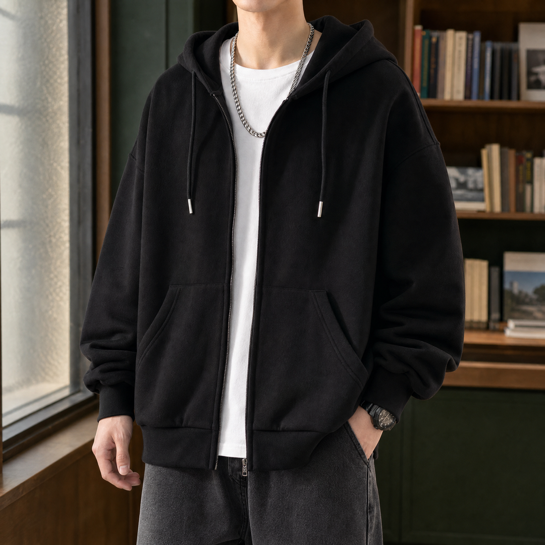 Leo-West Zip Hoodie - Black