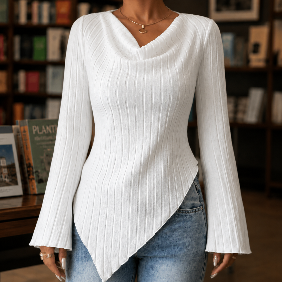 Sofia-Jade Cowl Neck Top - White