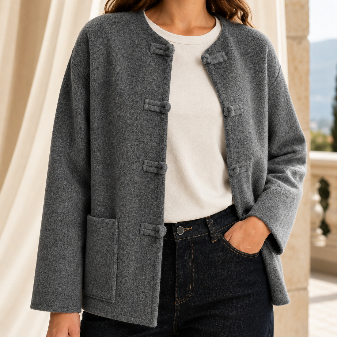 Chiara Frog Closure Jacket - Gray