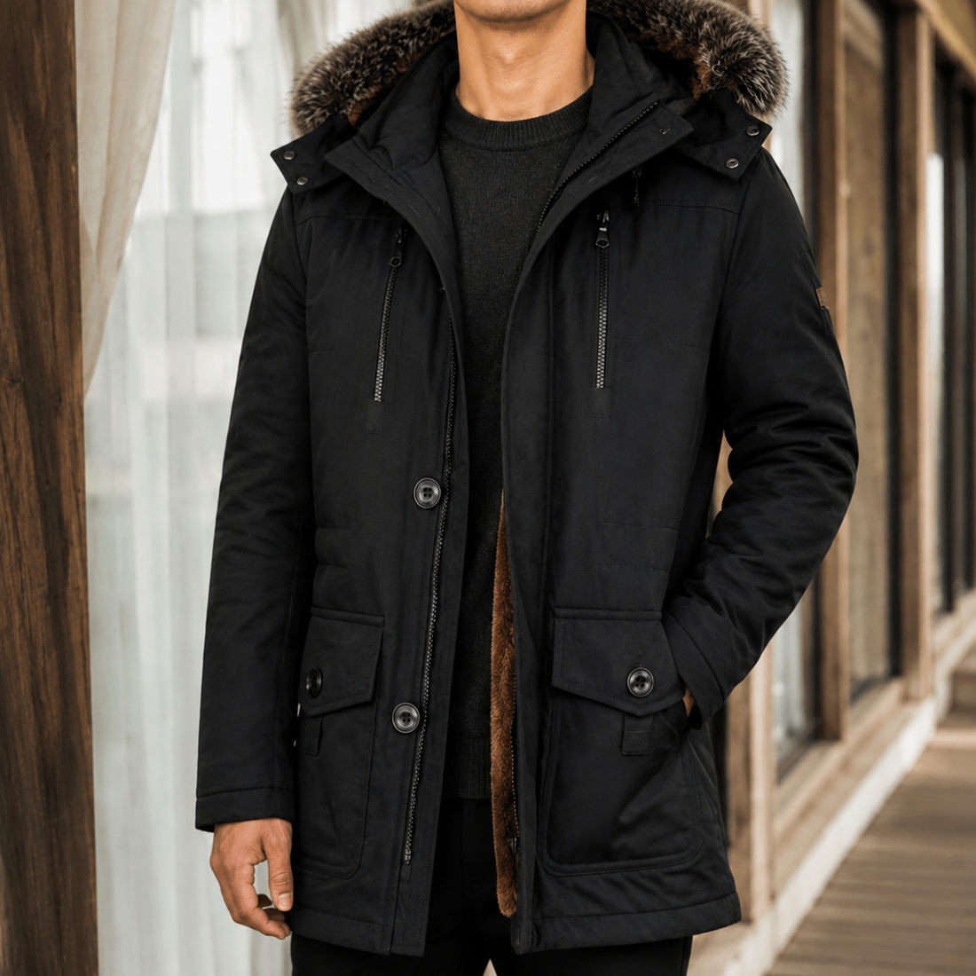 Byron-Tate Hooded Overcoat - Black