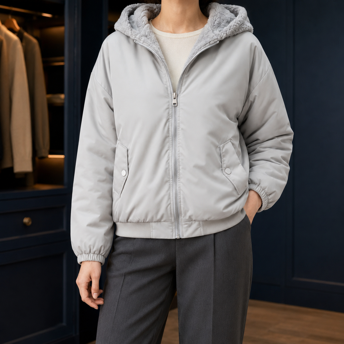 Matilda-Eve Fleece-Lined Jacket - Light Gray