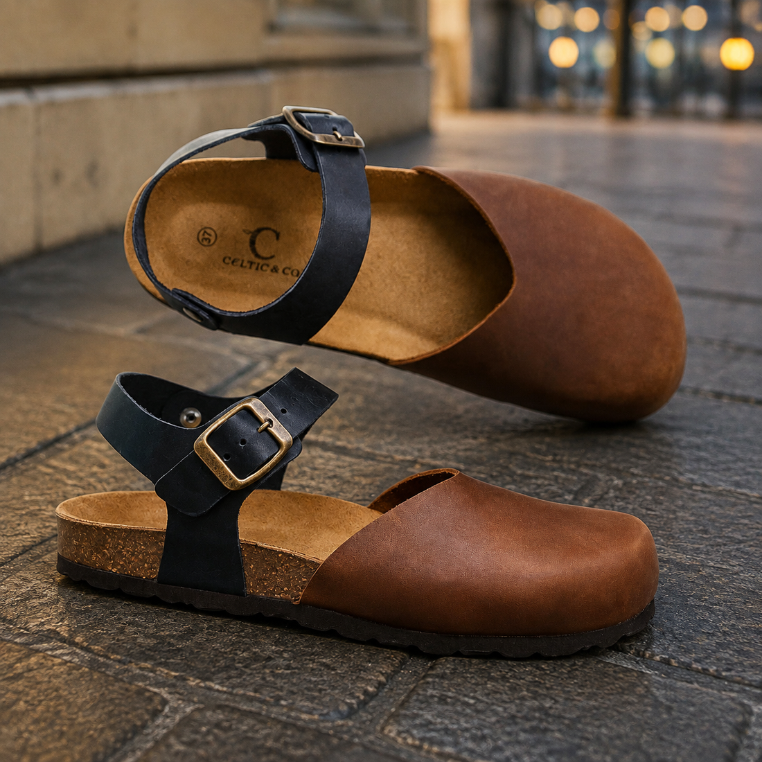 Alfieri Closed-Toe Sandals - Cognac / Navy