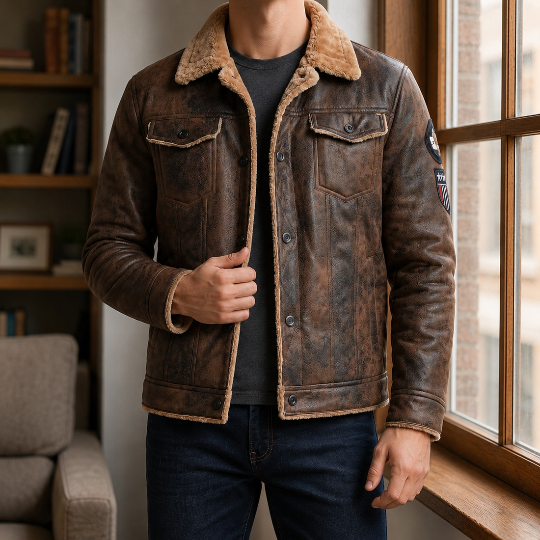 Griffin-Jude Fleece-Lined Jacket - Brown
