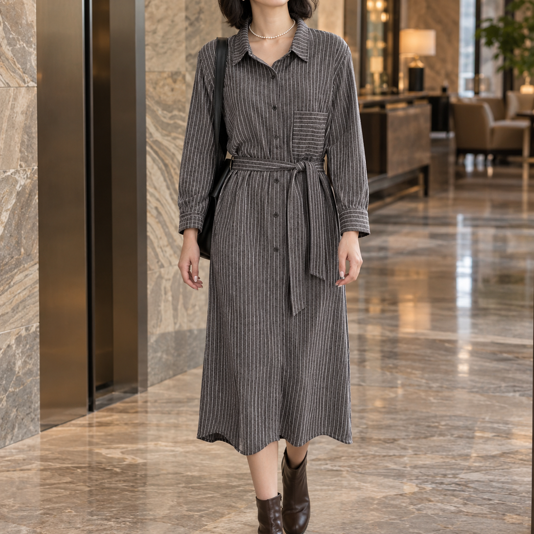 Harriet-Louise Belted Shirt Dress - Gray