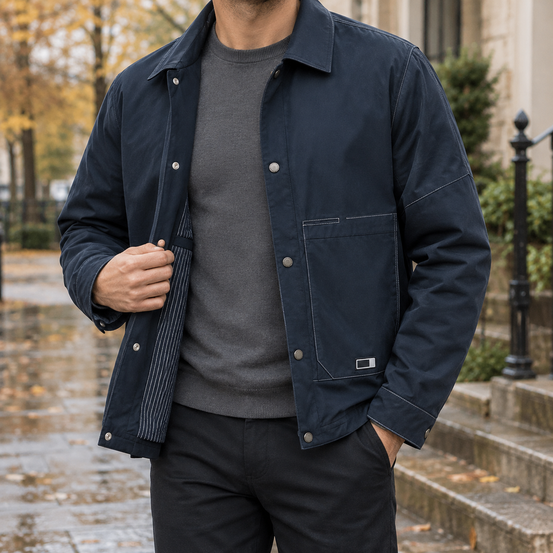 Toby-West Snap Front Jacket - Navy Blue