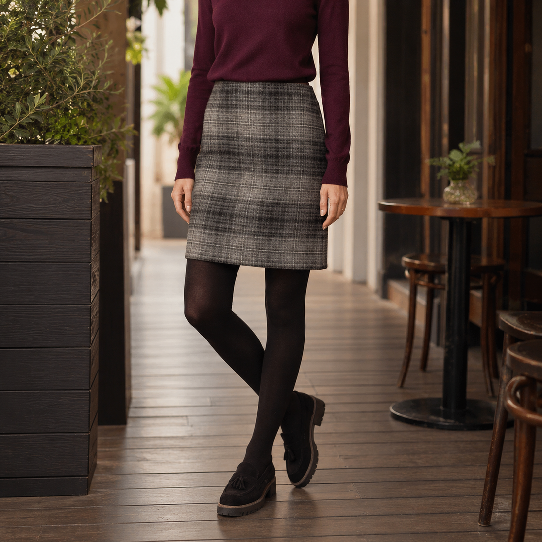Isabeau-Marie Wool Skirt - Gray Plaid