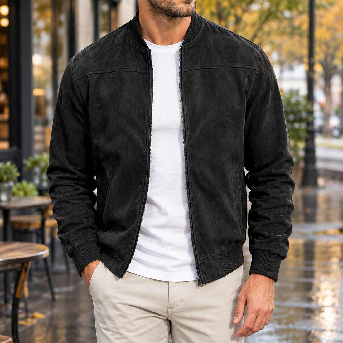 Gregory-West Suede Bomber Jacket - Black