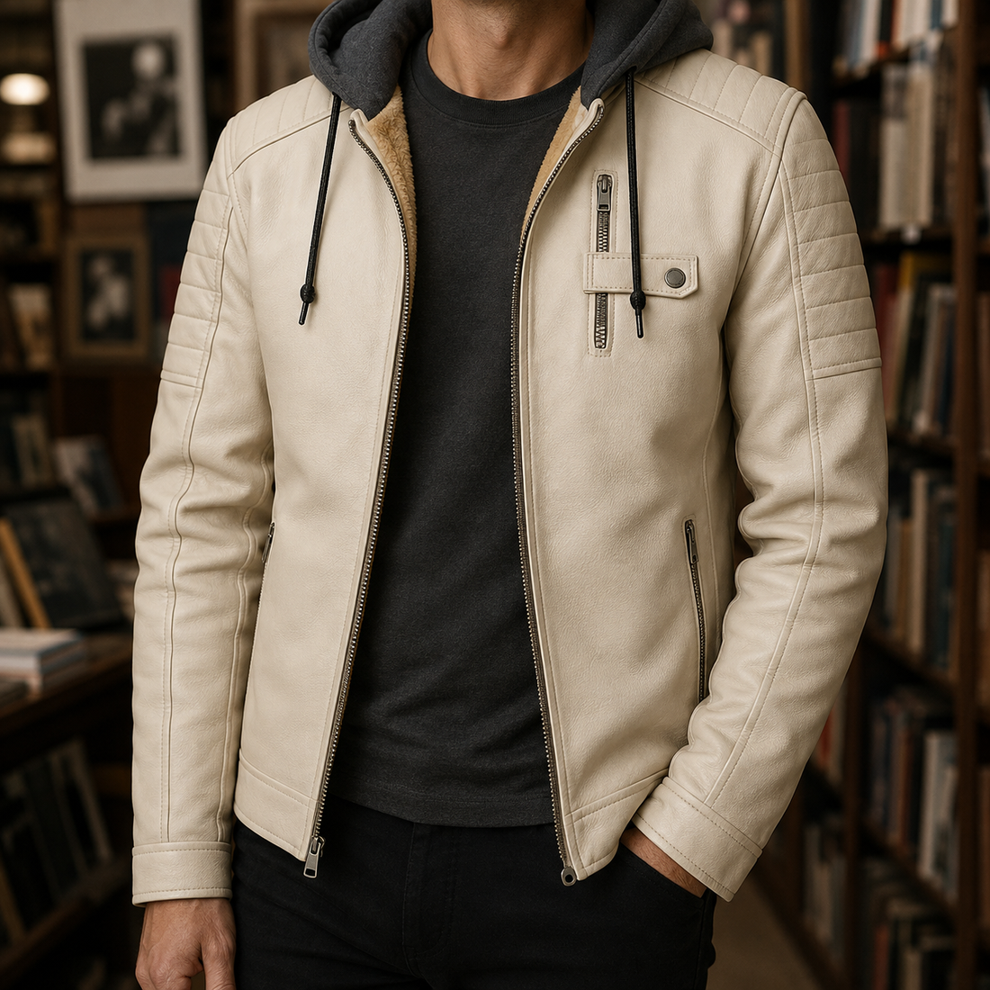 Harris-York Hooded Leather Jacket - Bone White
