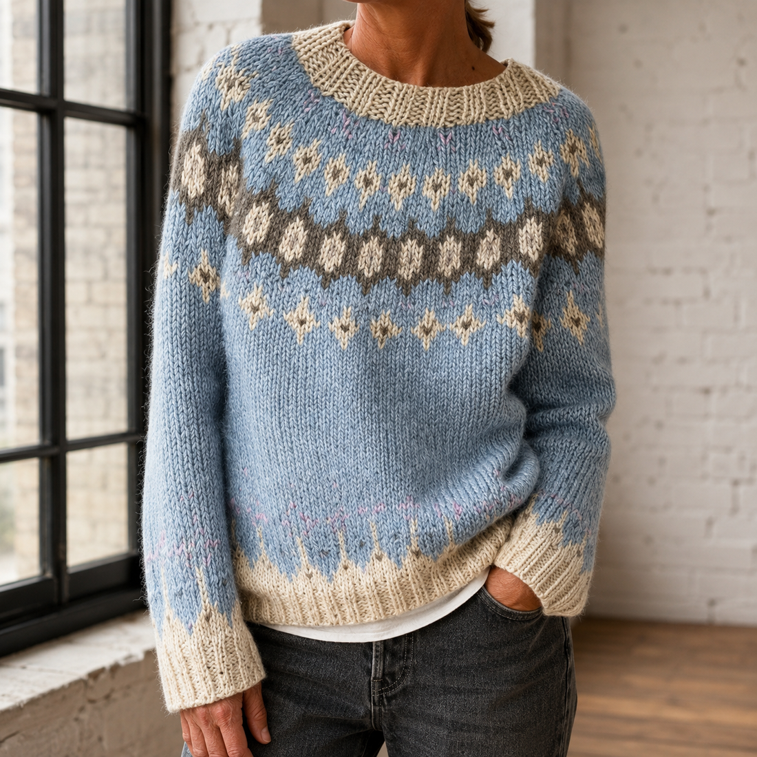 Sylvie-Faye Fair Isle Sweater - Light Blue
