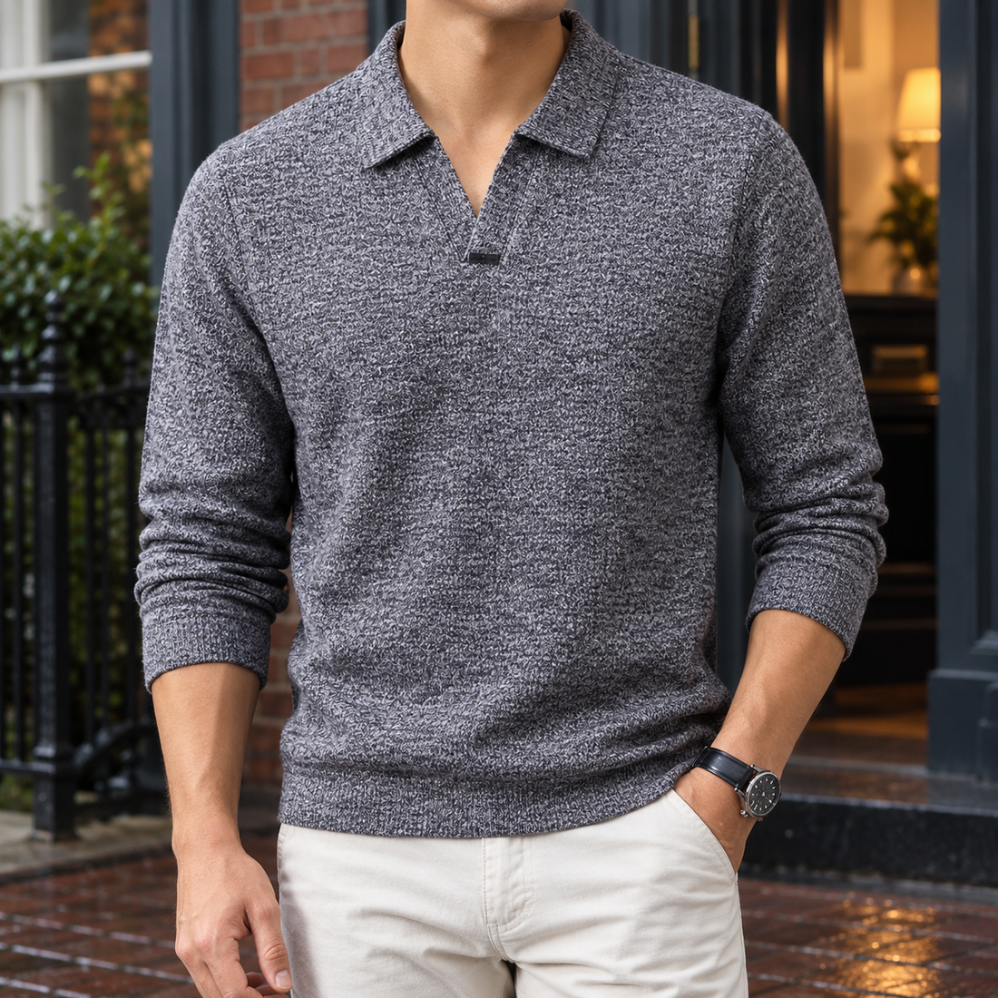 Edward Open Collar Sweater - Medium Gray