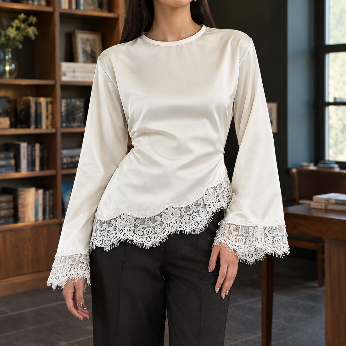 Esther-Jade Asymmetric Lace Top - White