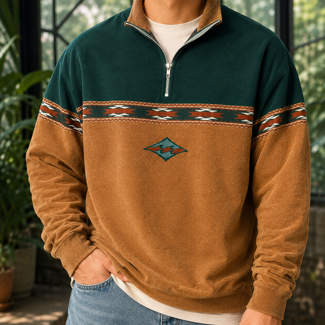 Griffin-Grant Quarter Zip Sweater - Khaki