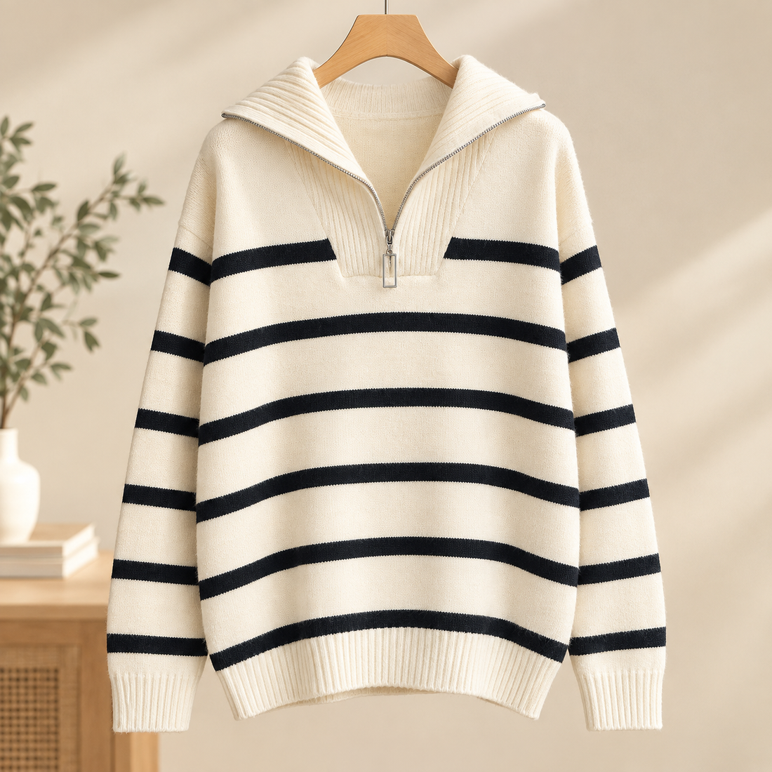 Perla-June Zip Collar Sweater - Cream