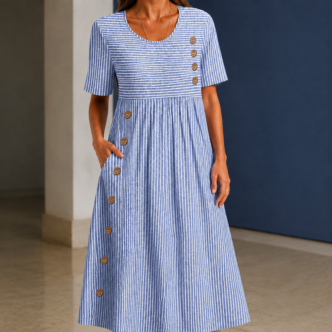 Lara Striped Midi Dress - Blue