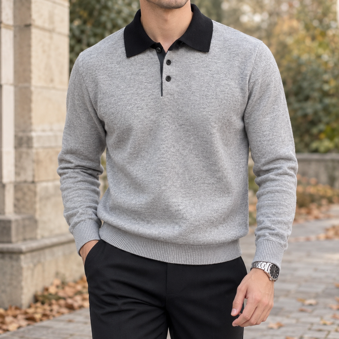 Bertrand-West Contrast Collar Sweater - Gray