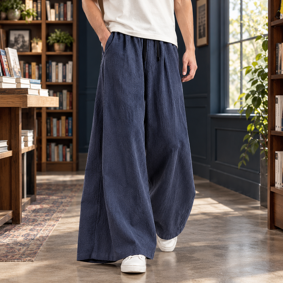 Finley-Rhys Wide Leg Pants - Navy Blue