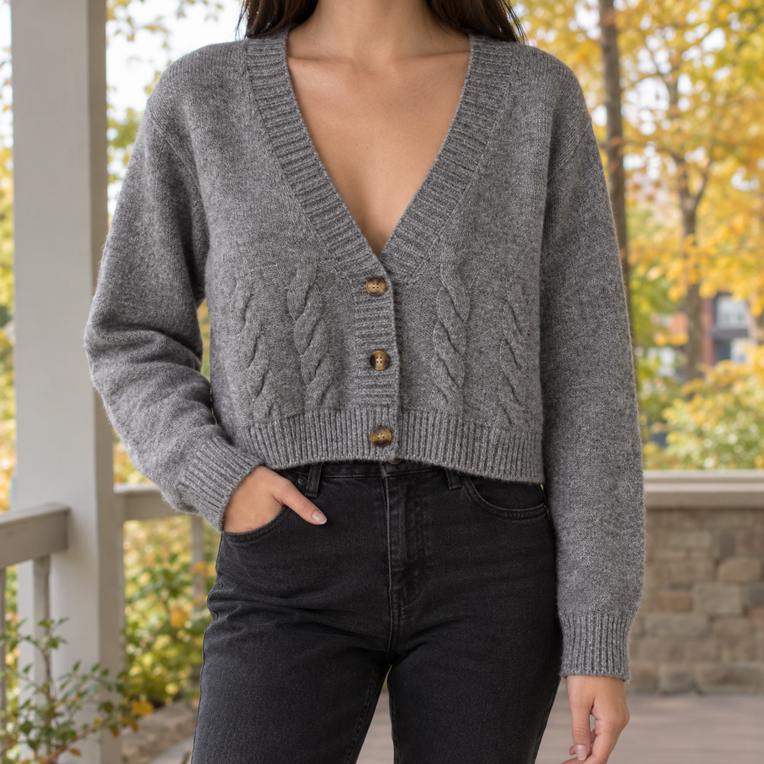 Emily-Rose Cable Knit Cardigan - Gray