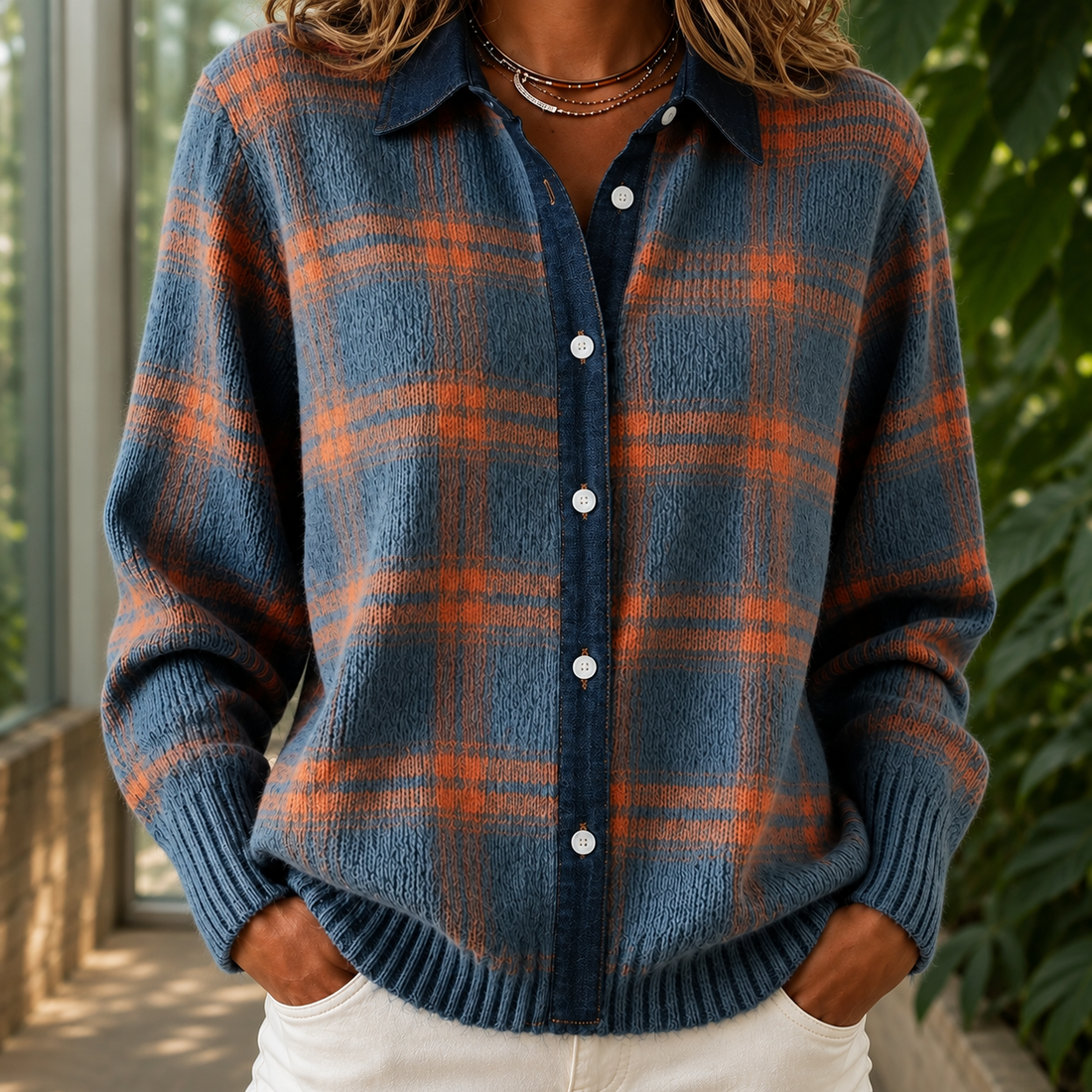 Eloise Plaid Sweater - Blue