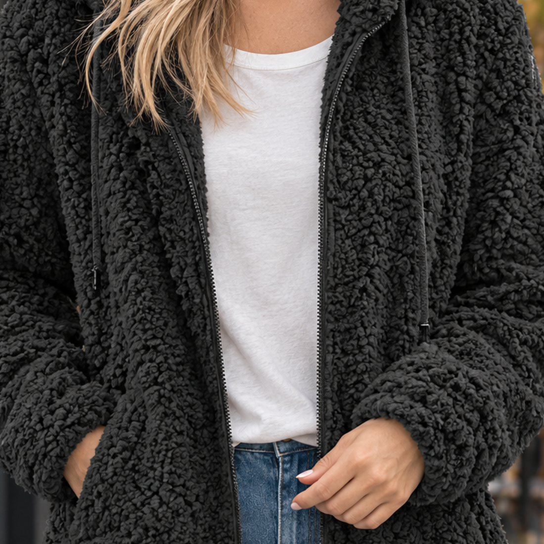 Ines-June Hooded Teddy Jacket - Lead Product Detail
