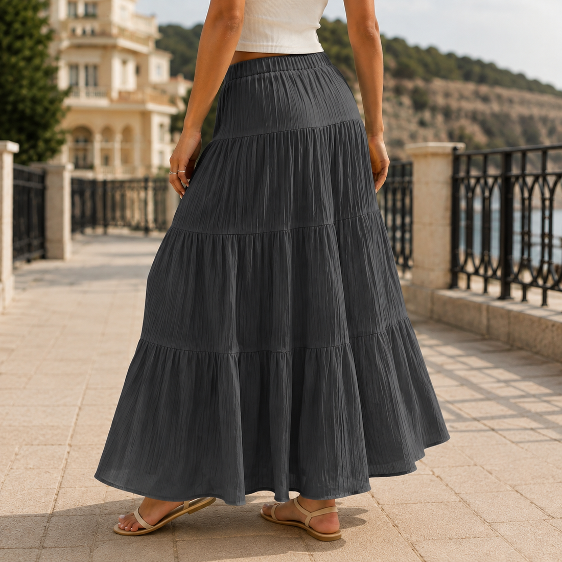 April Tiered Maxi Skirt - Lead Alternate View