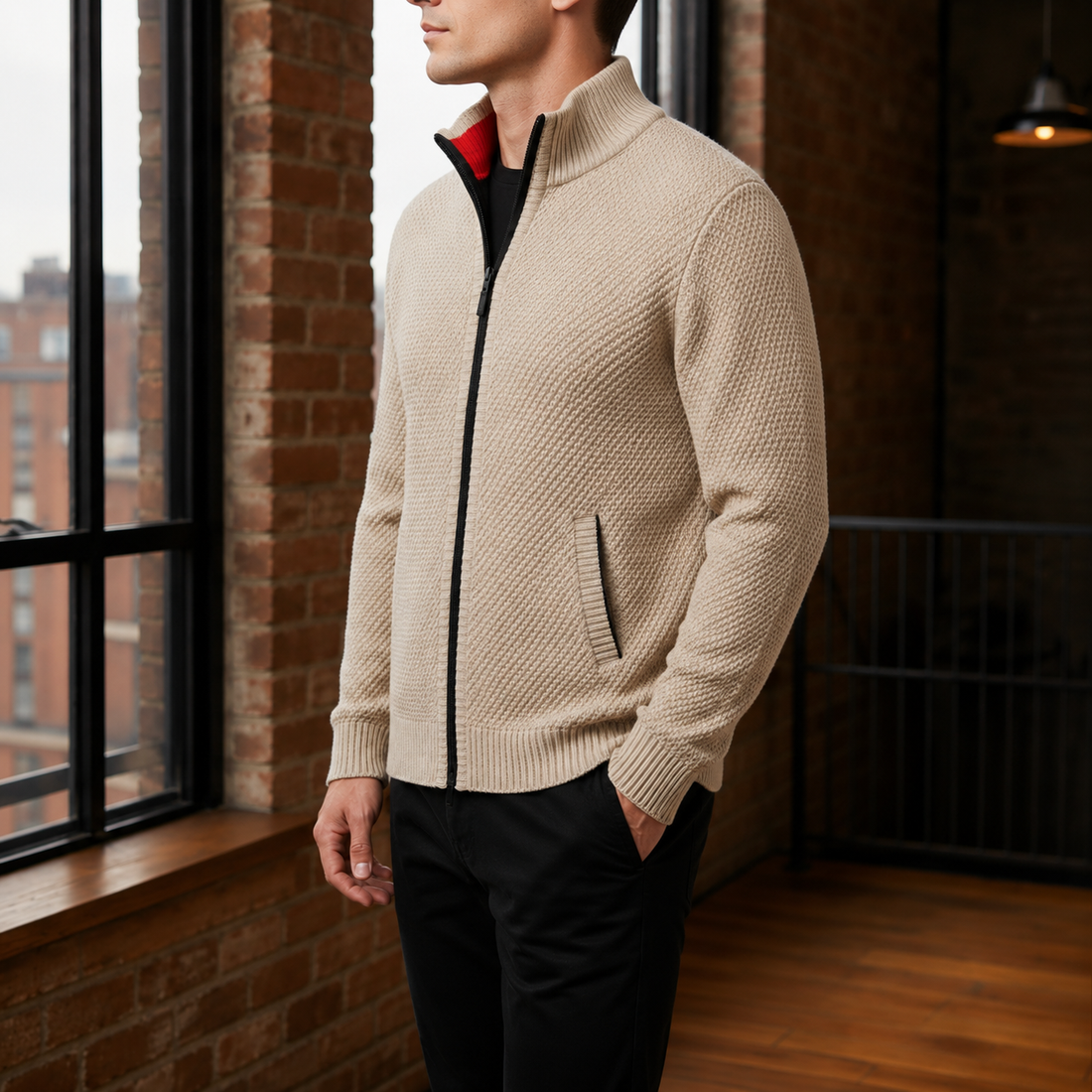 Dario Zip Sweater - Lead Alternate View