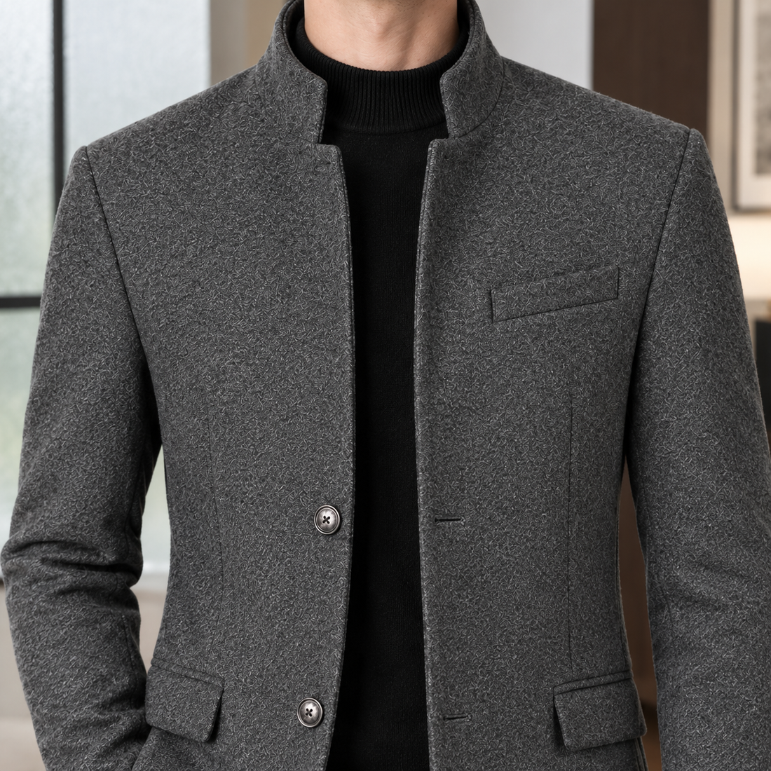 Julian-Wren Stand Collar Overcoat - Lead Product Detail