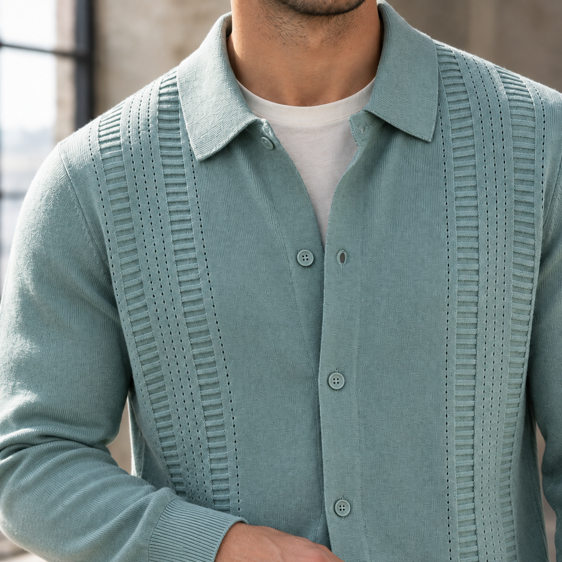 Finnian-Dean Textured Cardigan - Lead Product Detail