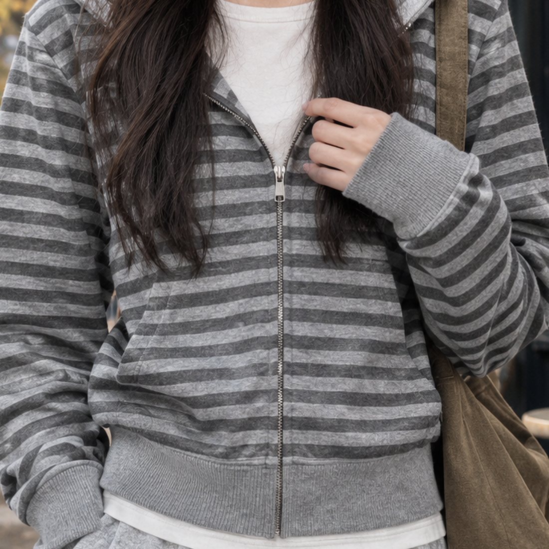 Caitlin-Jane Striped Zip Jacket - Lead Product Detail