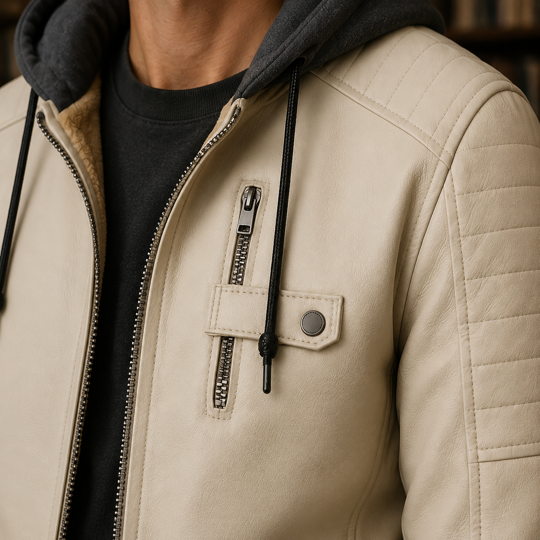 Harris-York Hooded Leather Jacket - Lead Product Detail