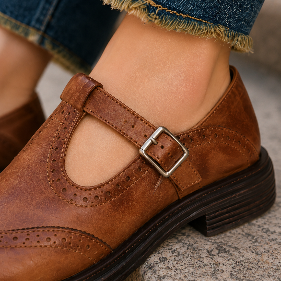Pontano Brogue Mary Janes - Lead Product Detail