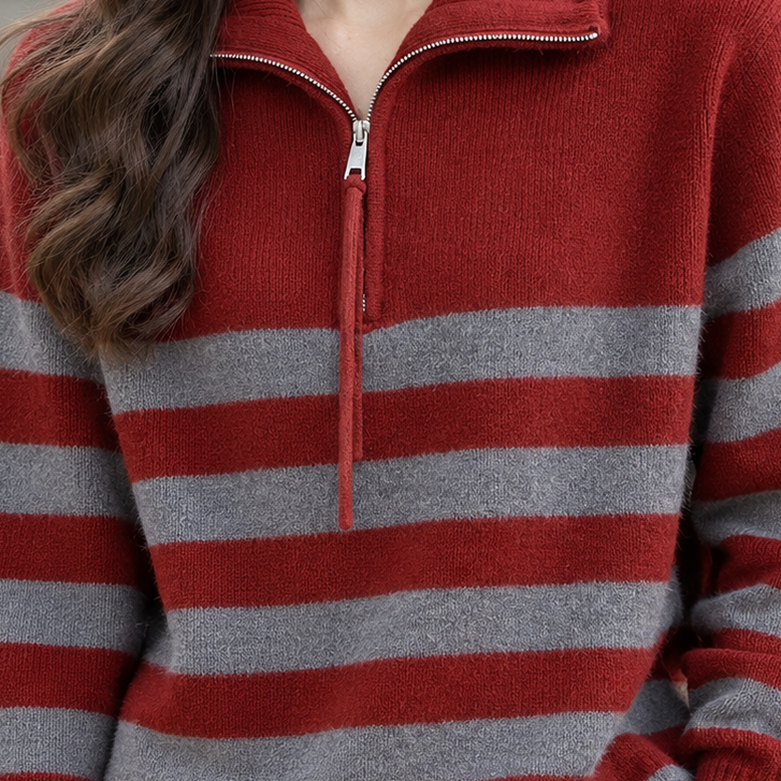 Constance-Jade Striped Zip Sweater - Lead Product Detail