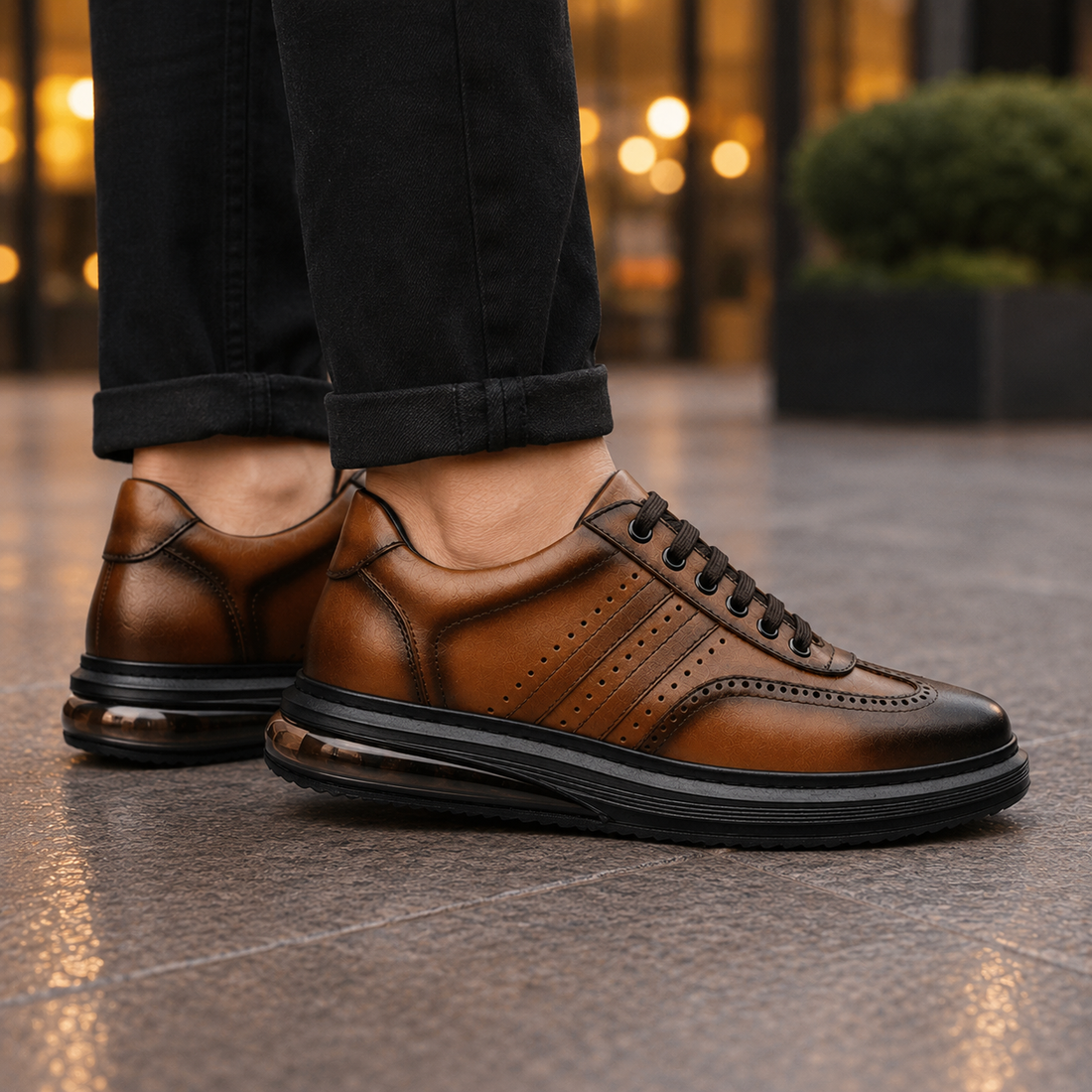 Vittorio Leather Brogue Sneakers - Lead Alternate View