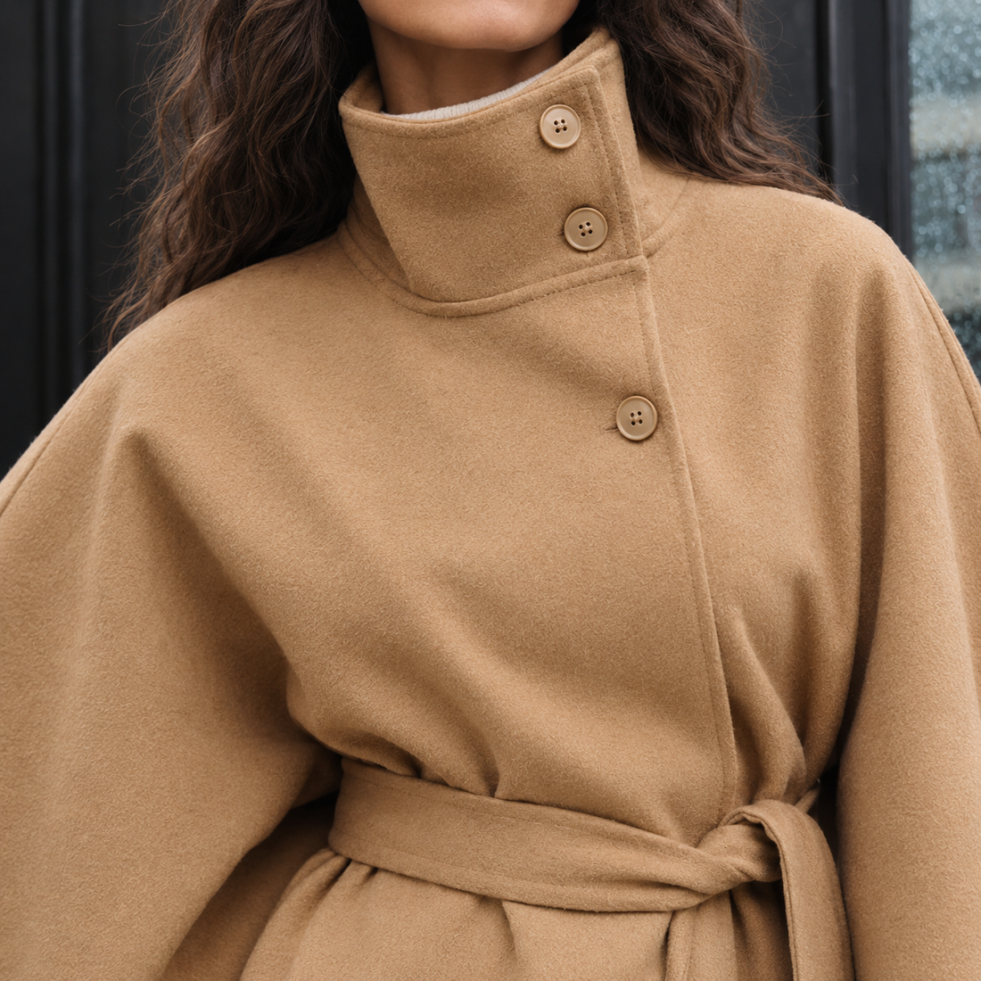 Teresa-Sage Belted Cape Jacket - Lead Product Detail