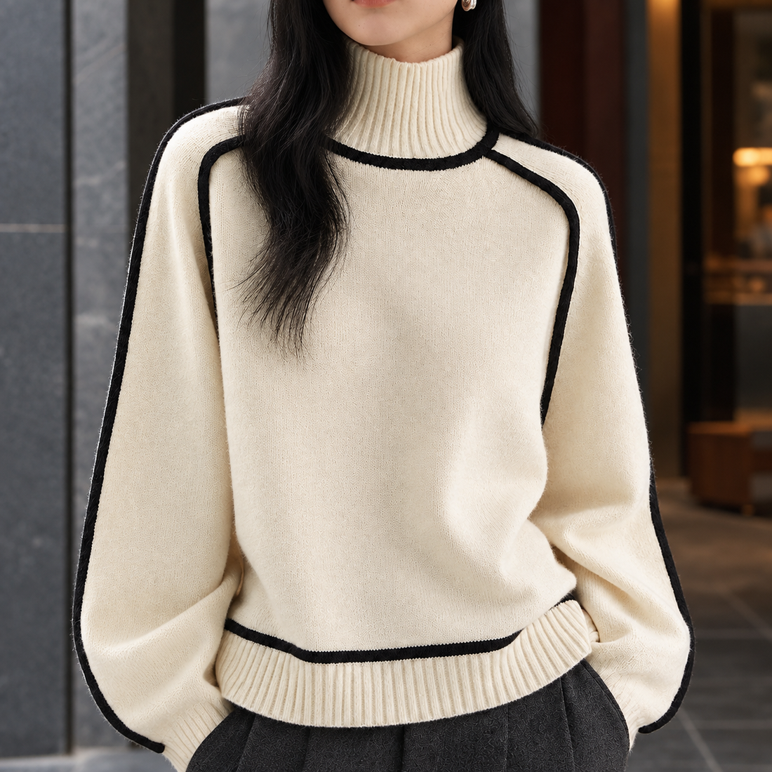 Bethany-Louise Contrast Turtleneck Sweater - Lead Product Detail