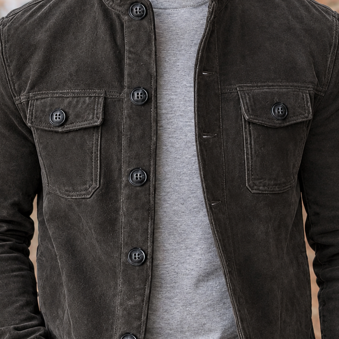 Nicodemus-Miles Stand Collar Jacket - Lead Product Detail