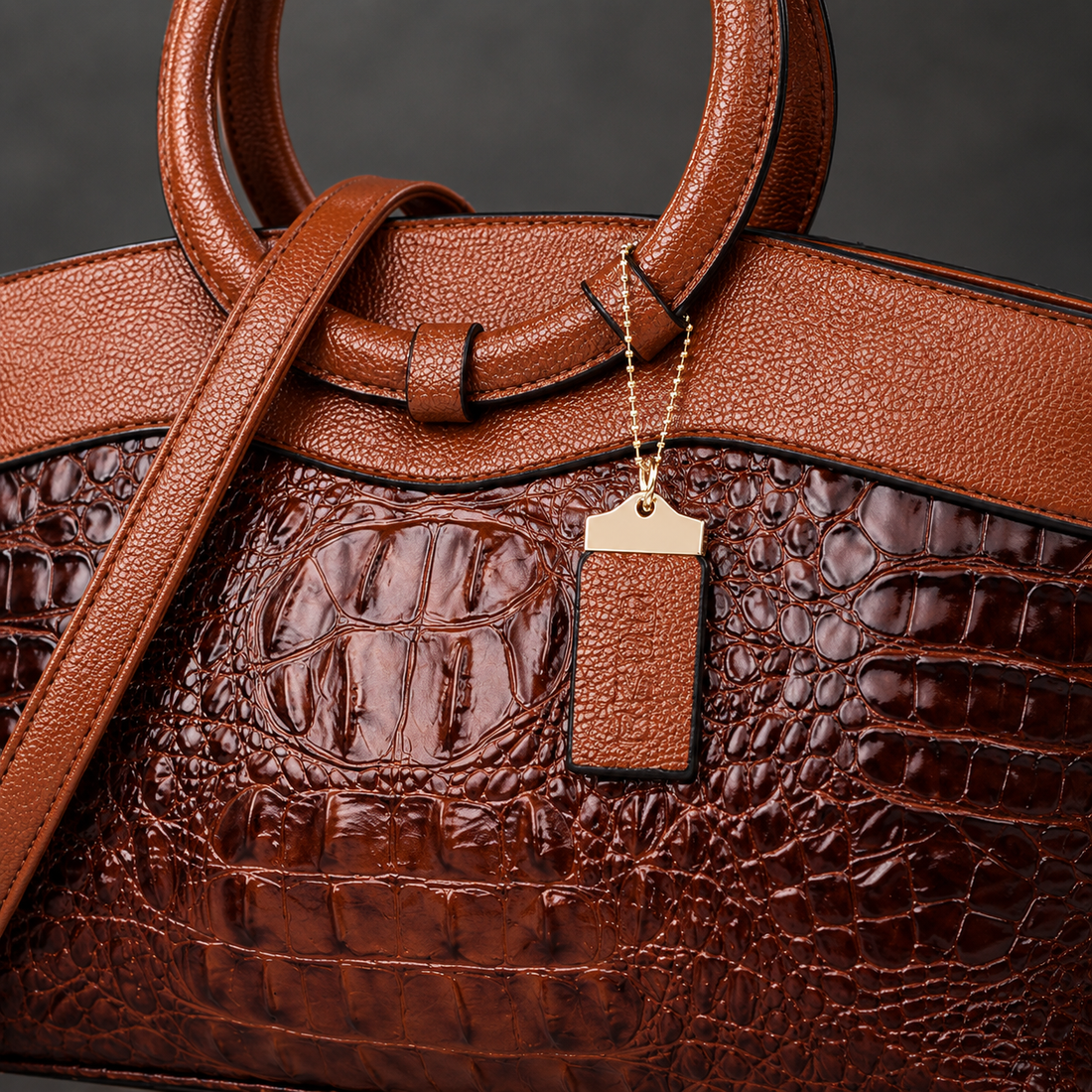 Venturi Croc Embossed Handbag - Lead Product Detail