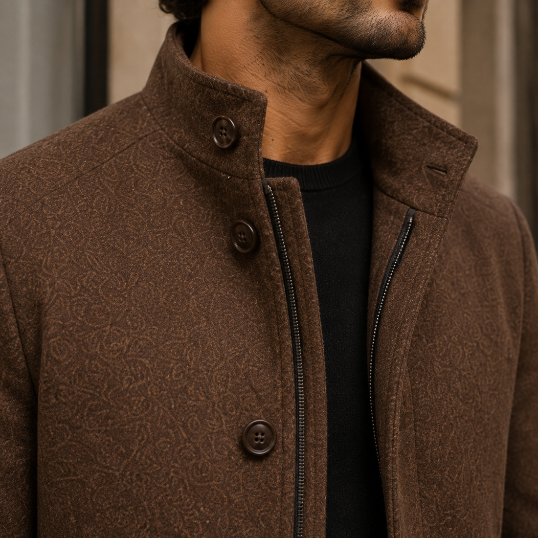 Casimir Stand Collar Overcoat - Lead Product Detail