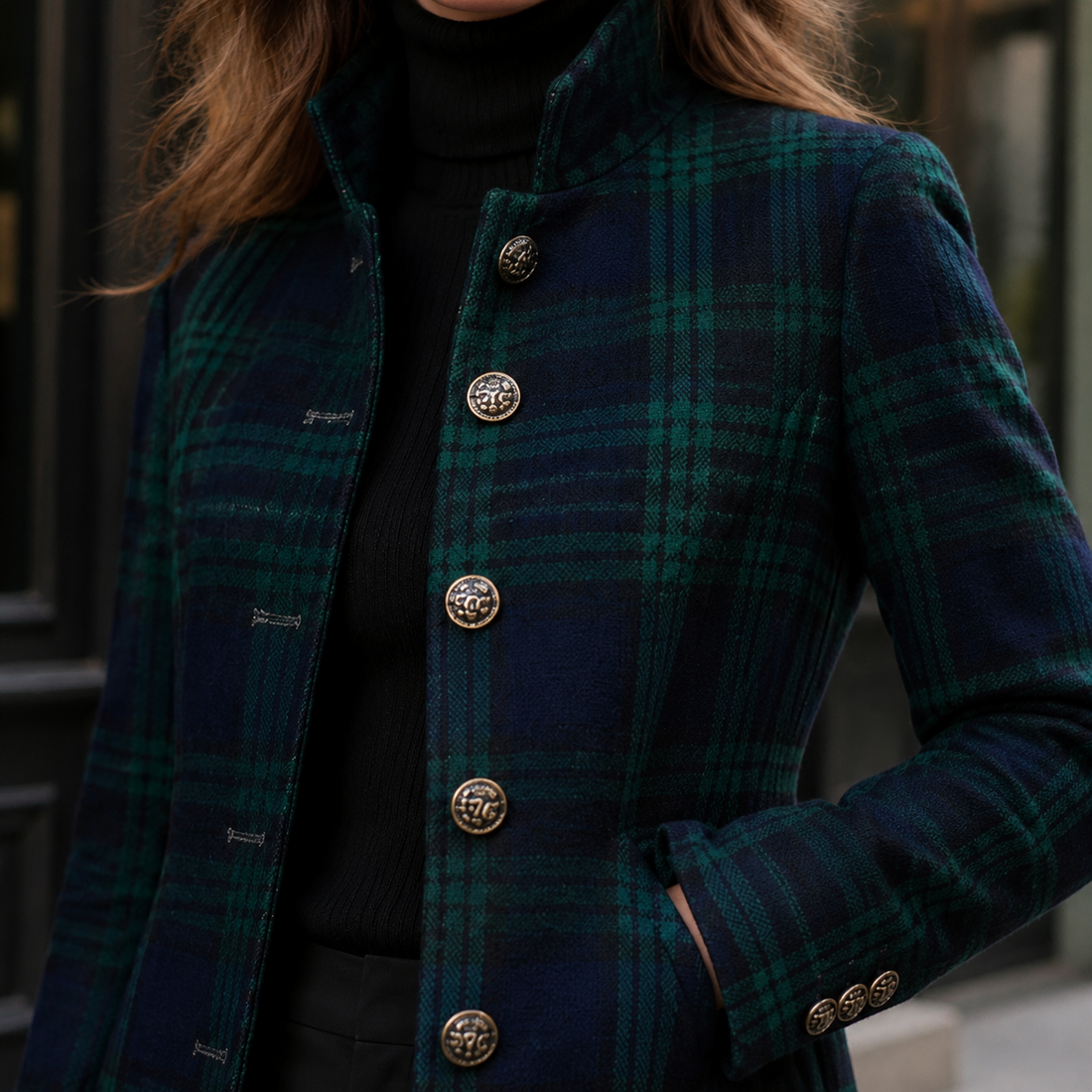 Elena-Elise Tartan Coat - Lead Product Detail