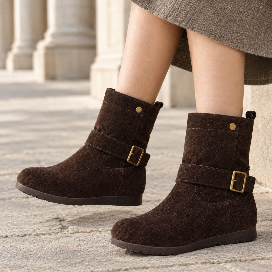 Cardini Suede Buckle Boots - Lead Product Detail