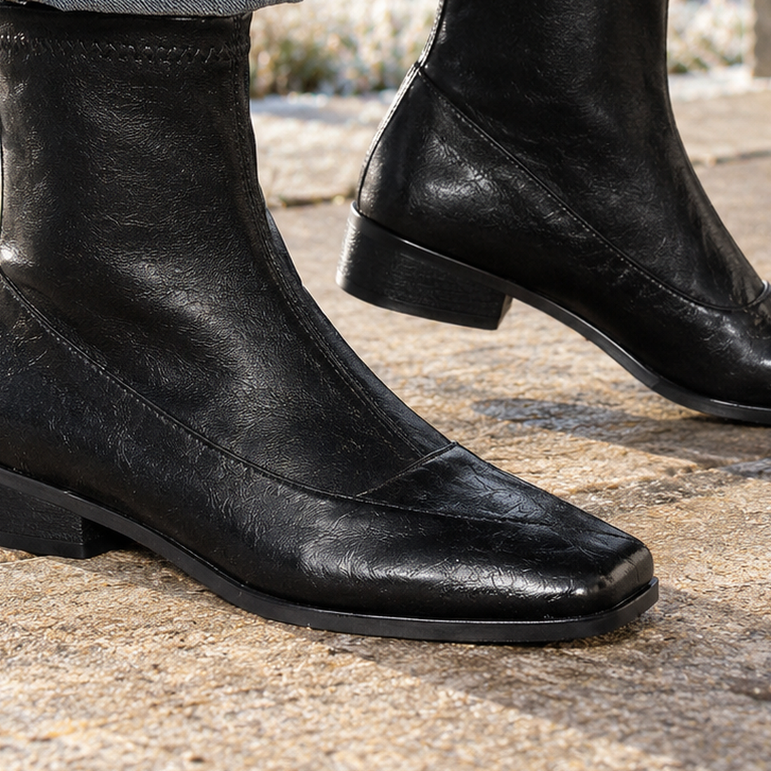 Bernardi-Lago Square Toe Boots - Lead Product Detail