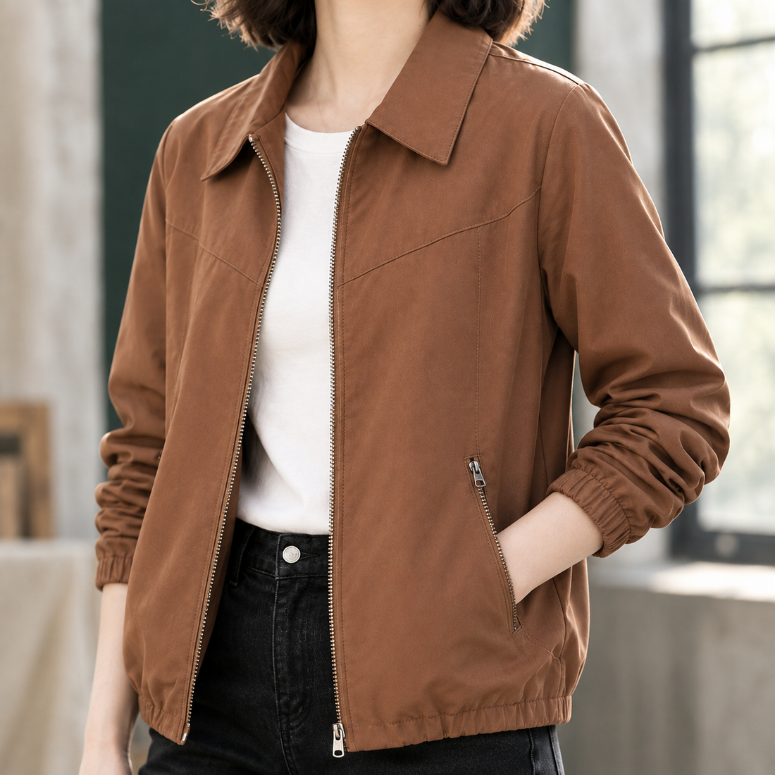 Modesty-Sage Collared Jacket - Lead Product Detail