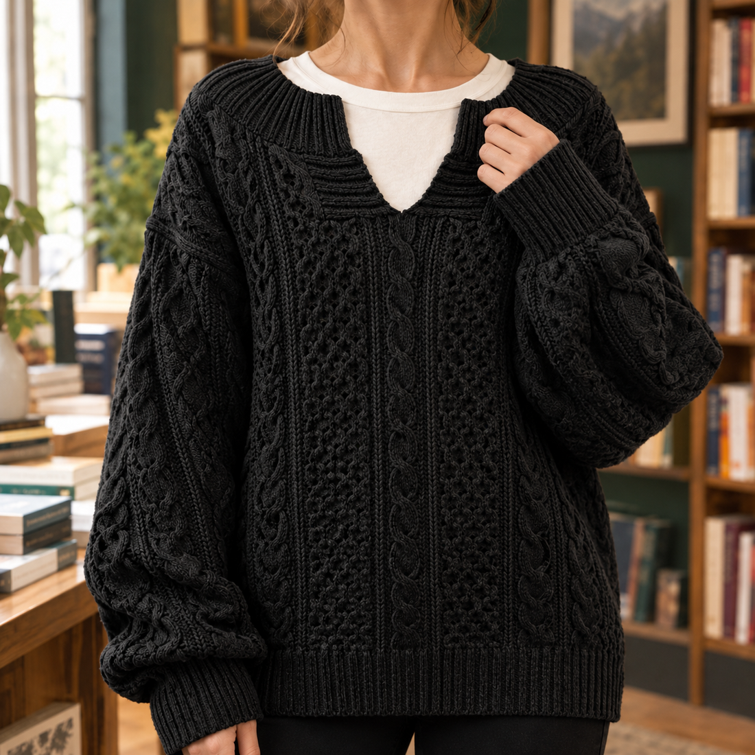 Matilda-Elise Cable Knit Sweater - Lead Product Detail