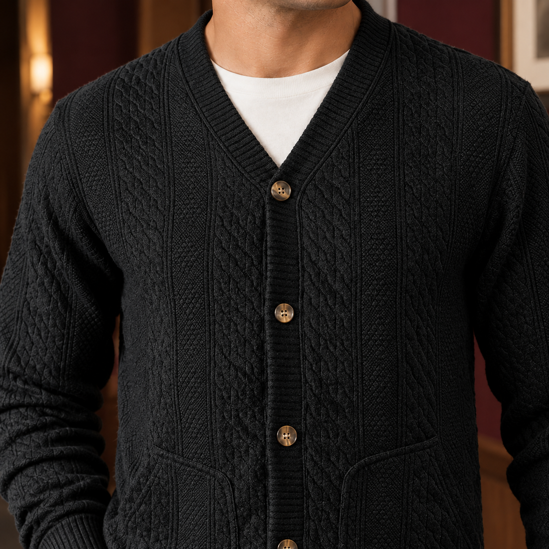 Montgomery-Tate Cable Knit Cardigan - Lead Product Detail