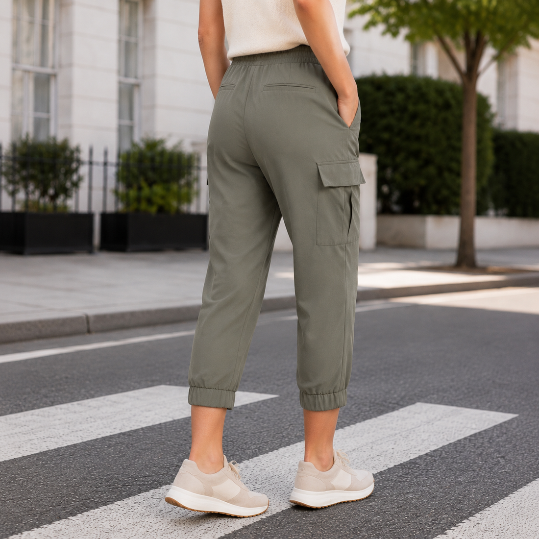 Florence-Kate Cropped Cargo Joggers - Lead Alternate View