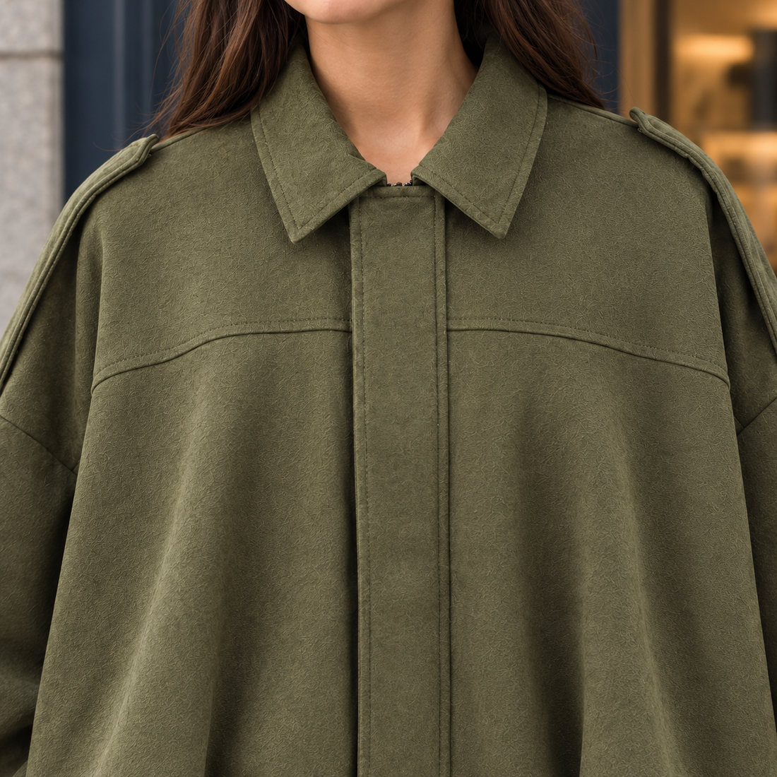 Sasha Suede Bomber Jacket - Lead Product Detail
